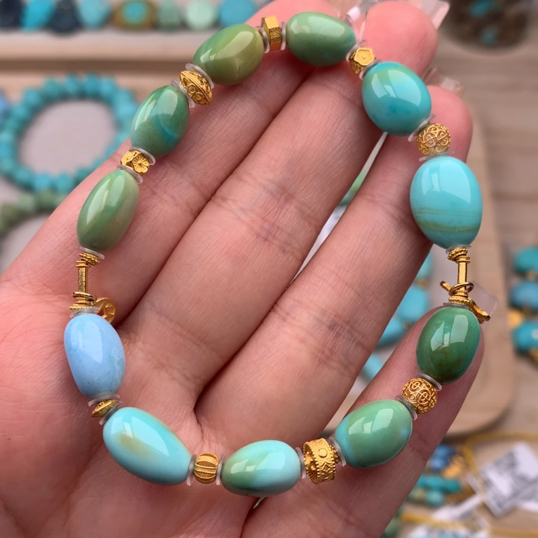 绿松石珠宝奇石未镶嵌水波纹豆豆手串