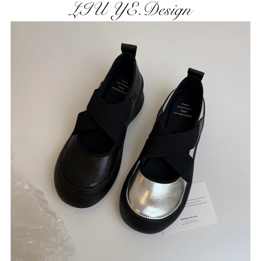 六也·厚底运动乐福｜交叉绑带大圆头百搭春夏小个子暴走单鞋 L566