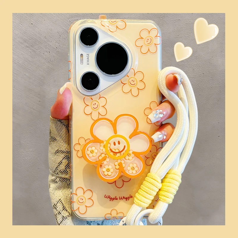 适用华为pura70pro+手机壳韩系线条太阳花摇摇乐支架mate70/60pro