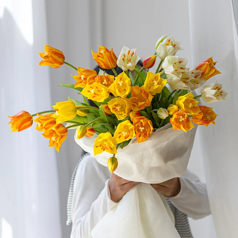 掬涵北欧风郁金香仿真花高档PU手感假花室内客厅插花餐桌装饰摆件