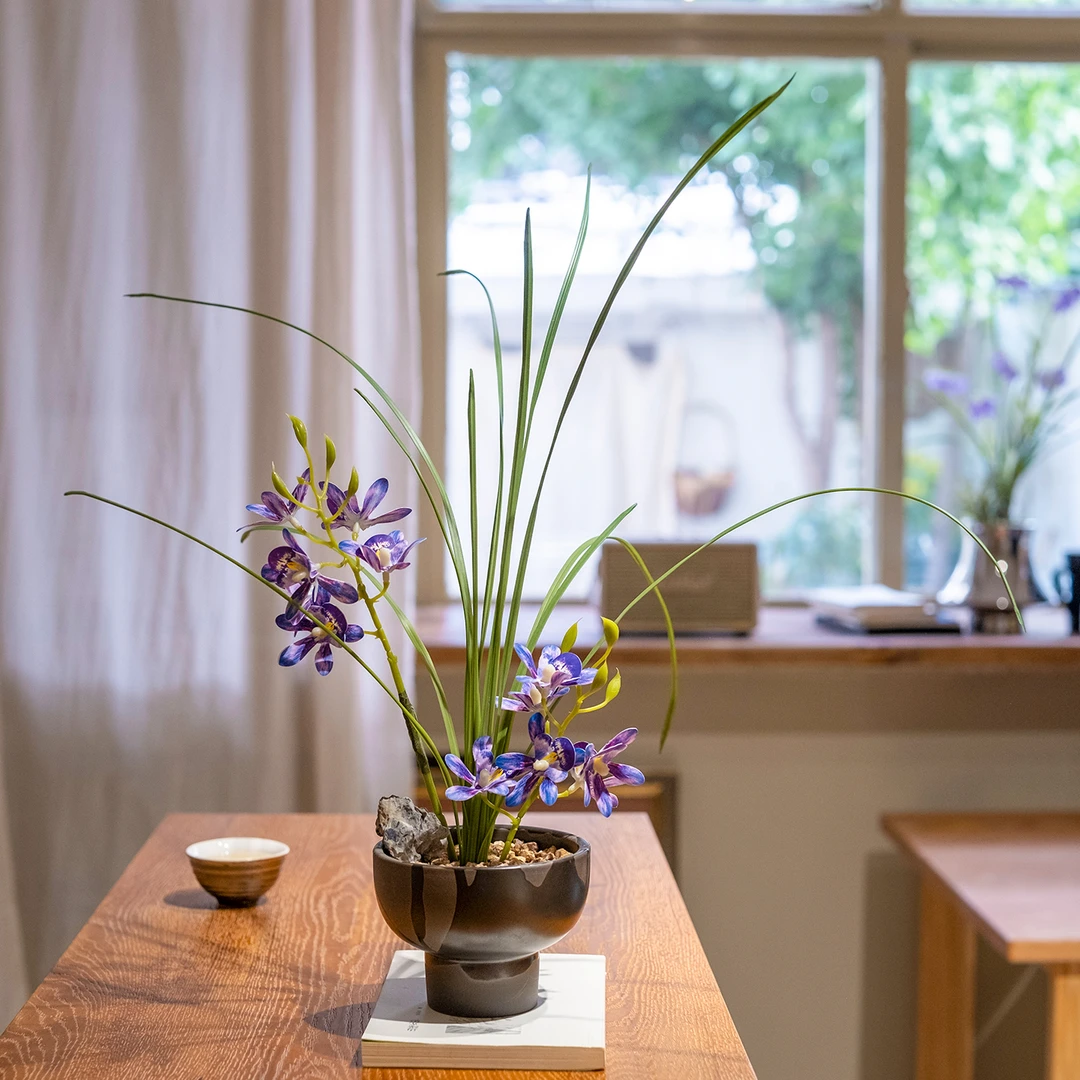 海虹景品兰花假花仿真花摆设轻奢高端玄关茶室摆件新中式空间装饰