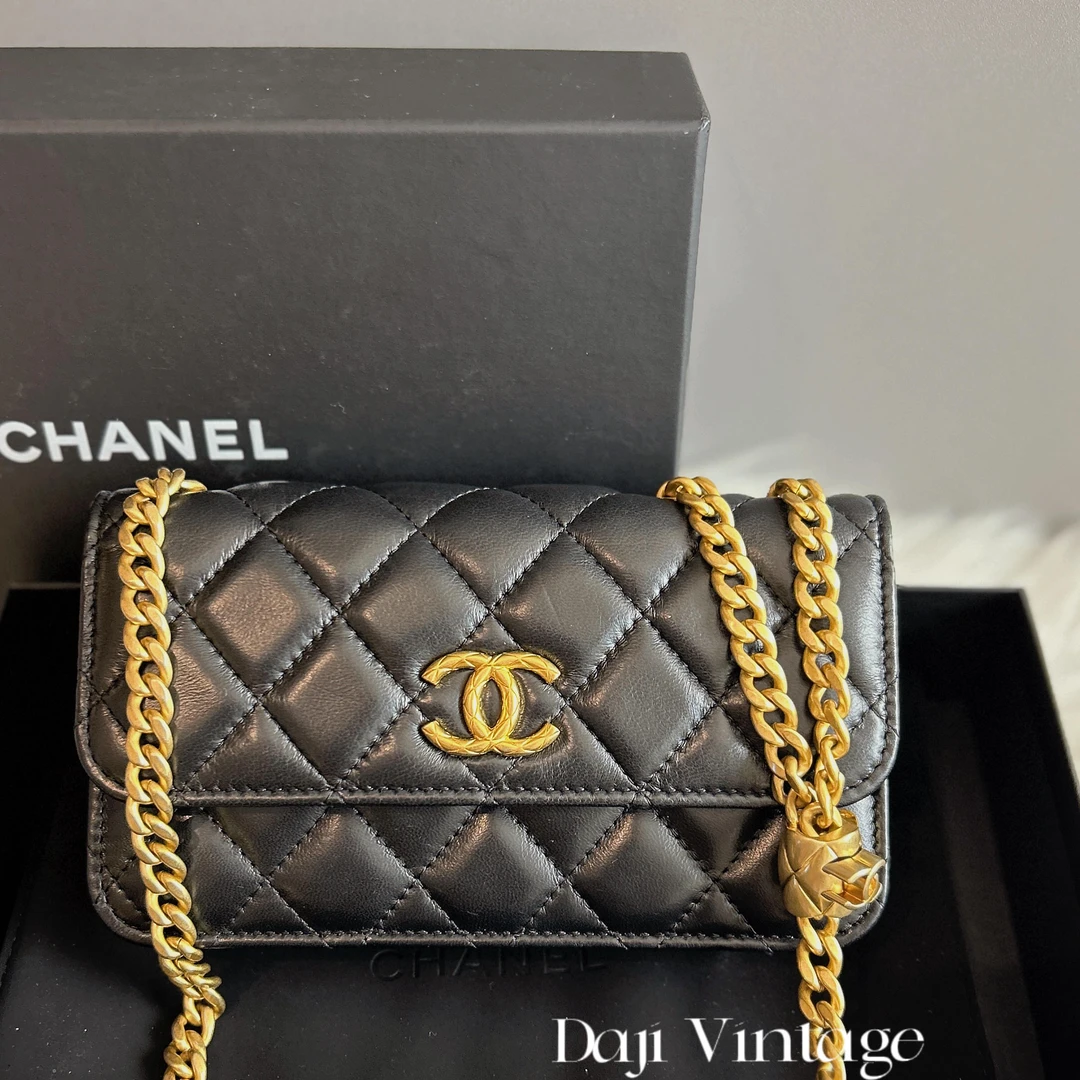 99新 Chanel/香奈儿 大吉中古/Chanel香奈儿22k金柱woc斜挎包