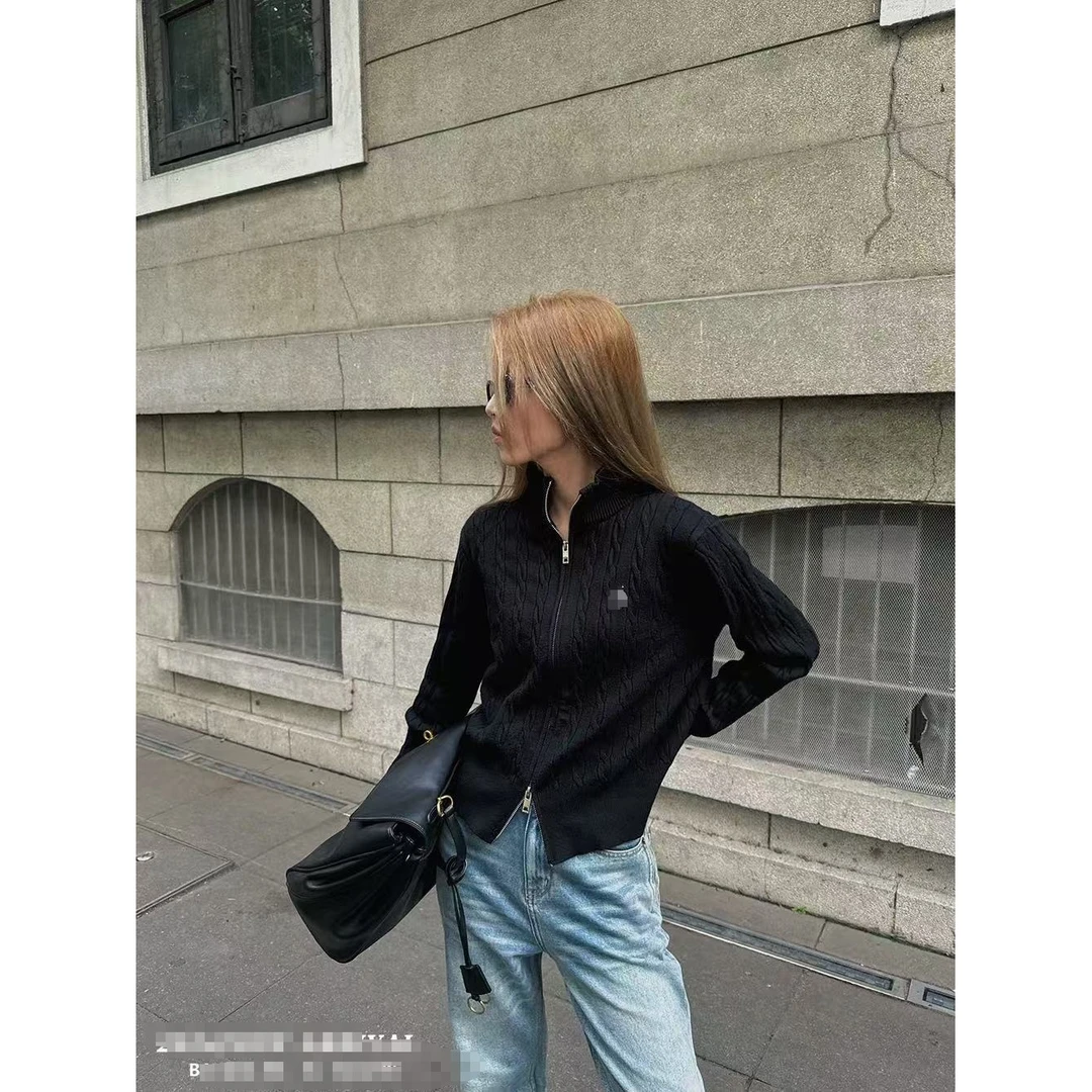 加厚秋冬新款麻花针织开衫翻领高级感双拉链女毛衣外套百搭韩版