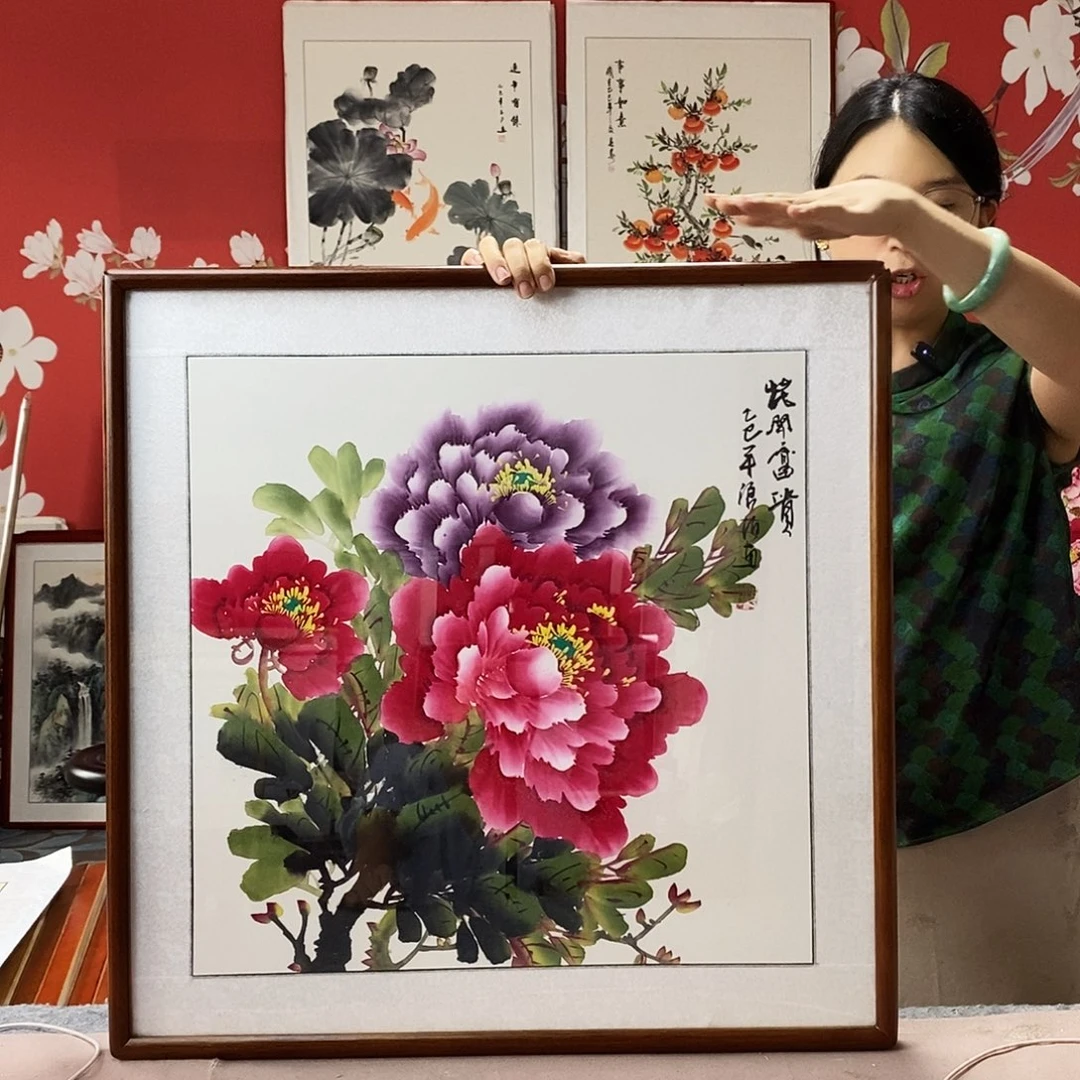 国画手写手绘带框包邮62✖️62国画作品