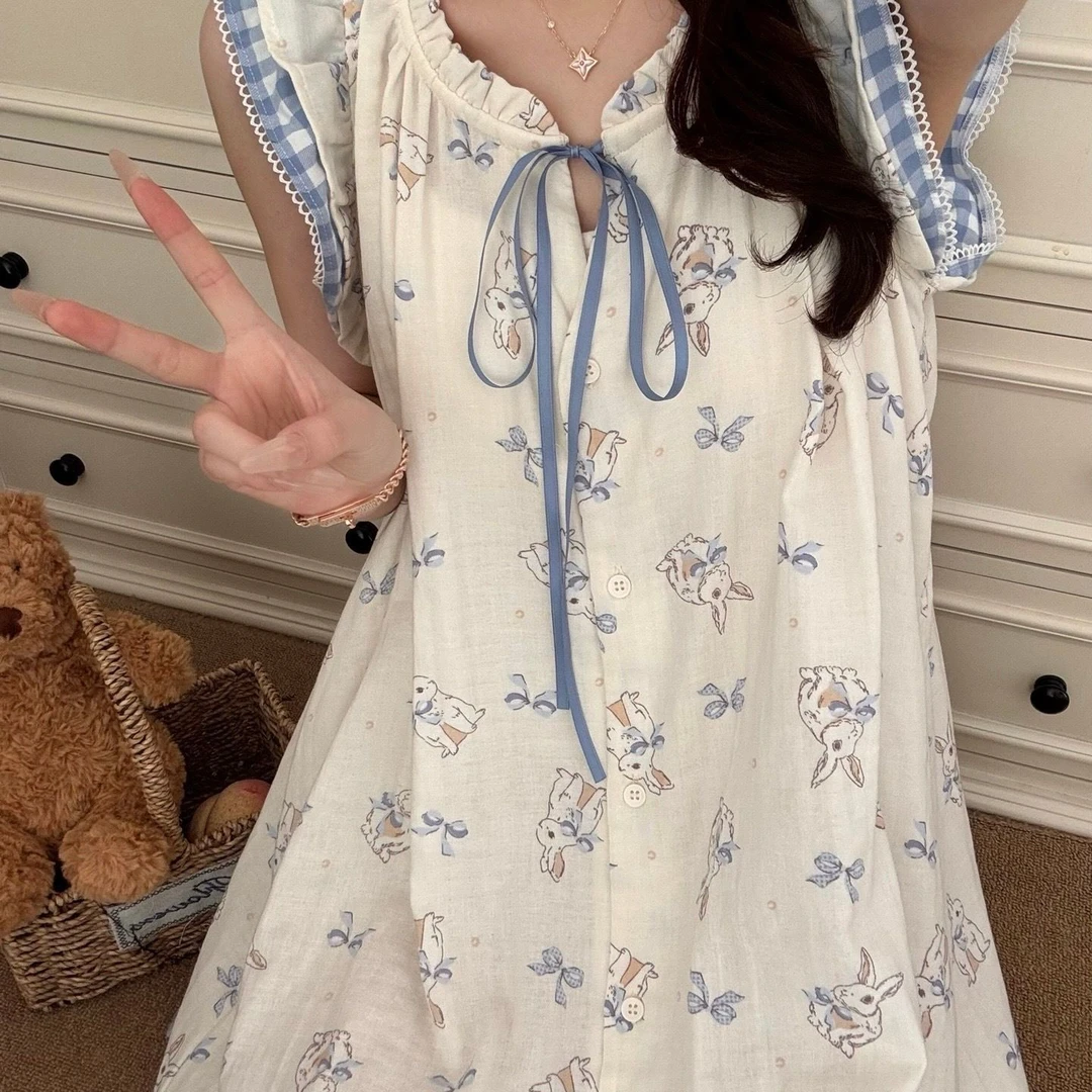 带胸垫夏季睡衣女新款少女甜美学生卡通日系公主风长款薄款睡裙女