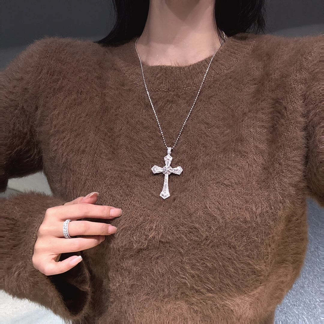 QANNA【满钻十字架】【超大号】18K金欧美经典钻石吊坠（不含链）AF