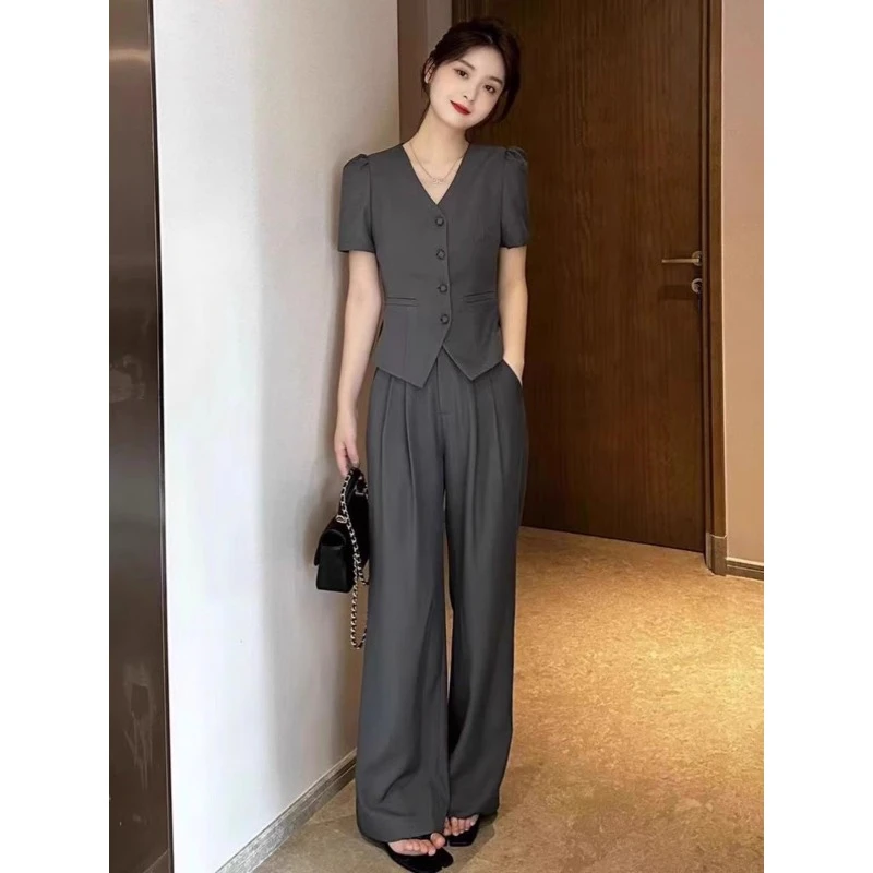 0752搭配一整套装女小香风时尚洋气西装阔腿裤气质职业显瘦高级感