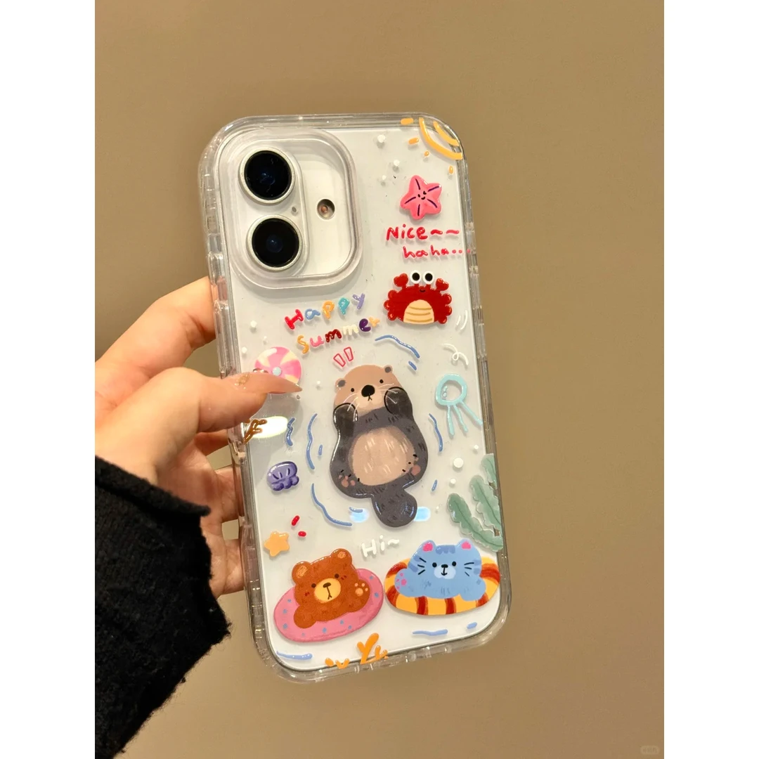 BANCA彩色涂鸦水獭适用iPhone16/15手机壳苹果14华为vivo小米oppo