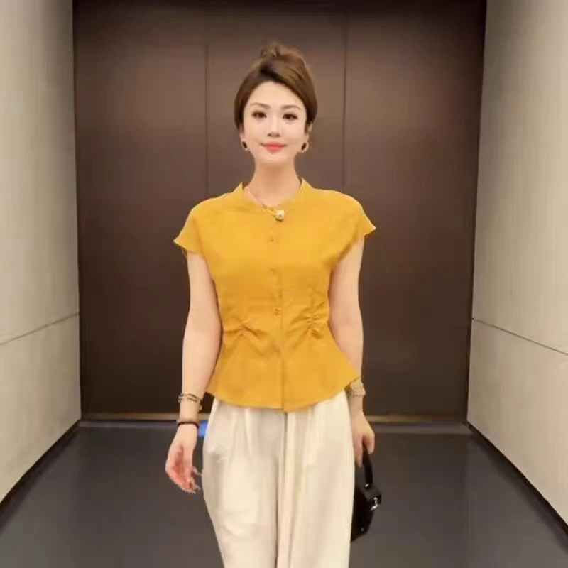 夏季新款休闲圆领女士天丝麻短袖衬衫MC9066-38