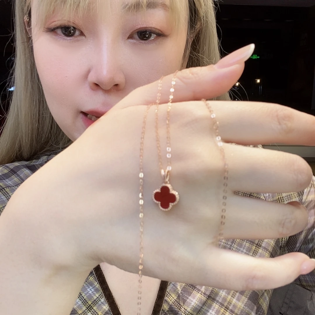 玛瑙/玉髓18K金镶嵌项链红k枚