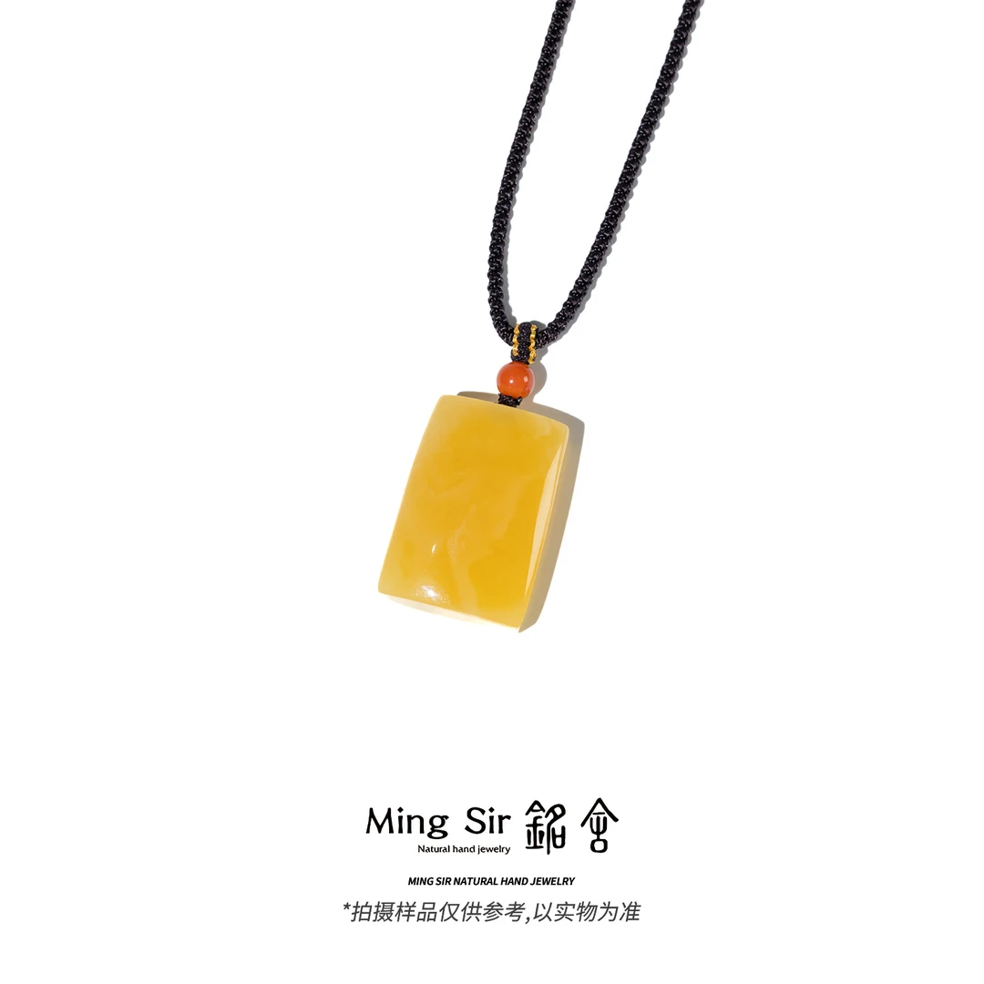 【铭舍 方牌浓花微瑕】俄料蜜蜡颈饰吊坠大克重挂坠时尚