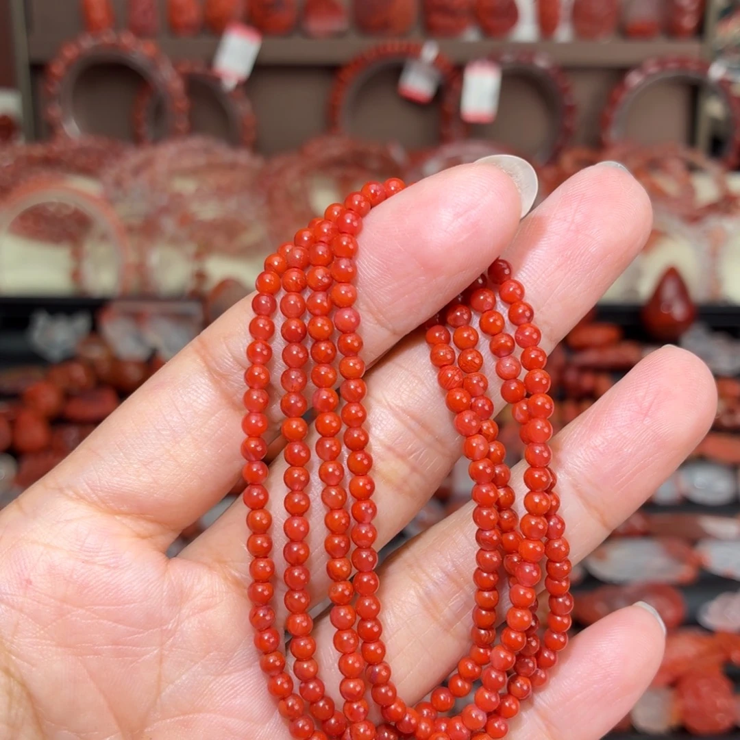 南红玛瑙未镶嵌颈饰柿子红小米珠多圈3+