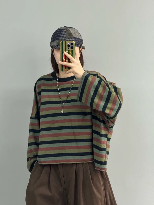 【慵懒复古条纹衫】薄款秋冬百搭针织衫长袖