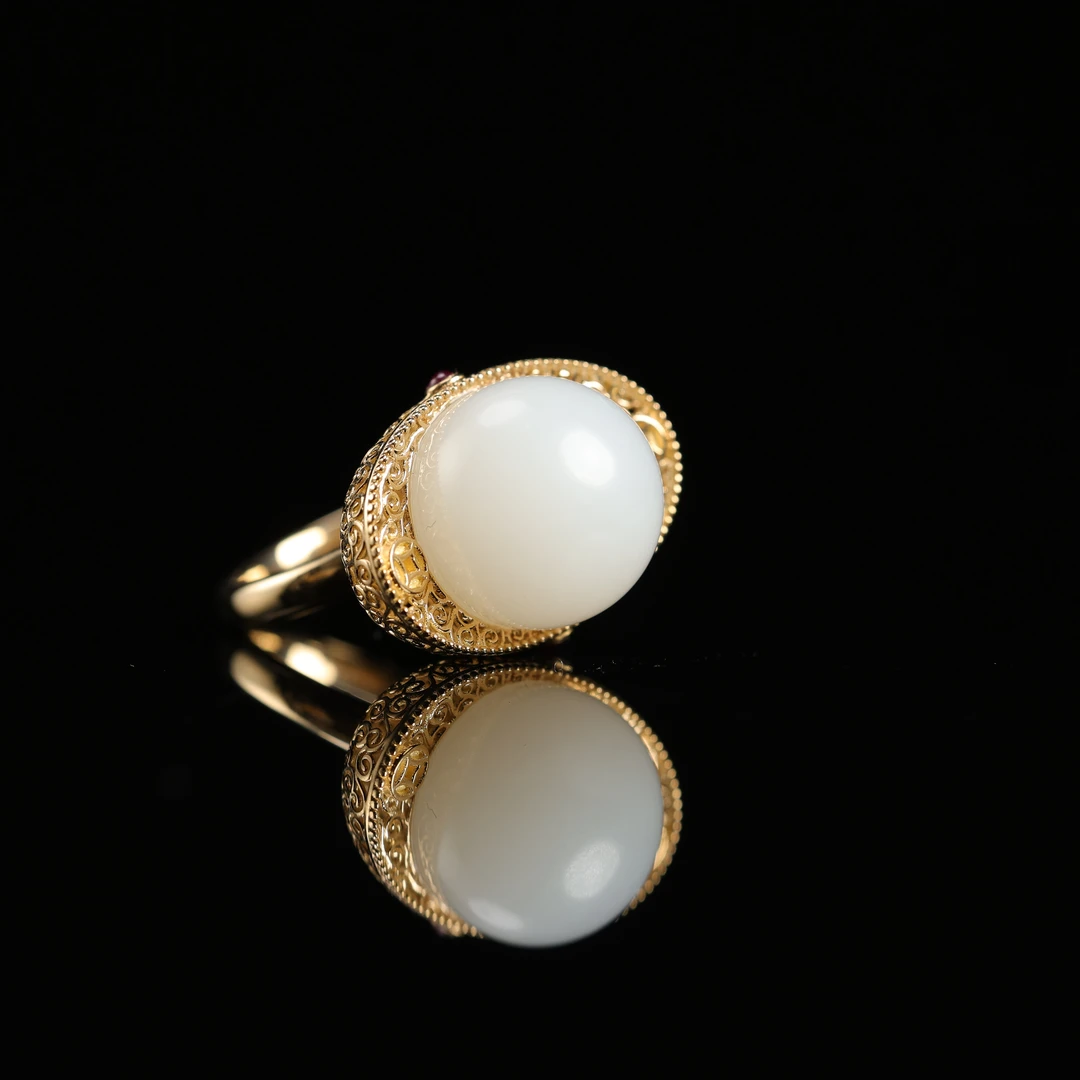 本真 | 纳福 | 严选精品和田玉顶俄白玉14mm+戒指（备注圈口）