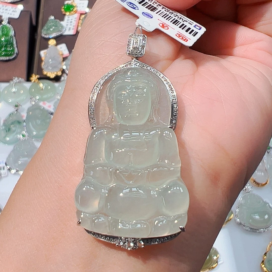 翡翠18K金镶嵌吊坠(不含链)观音