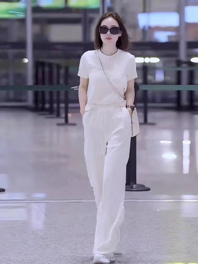 J666气质百搭AB面料纯色圆领套头上衣减龄t恤夏季新款醋酸短袖