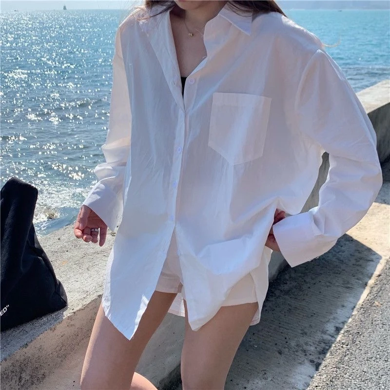 5578 春秋季衬衫外搭女设计感小众长袖衬衣韩版宽松