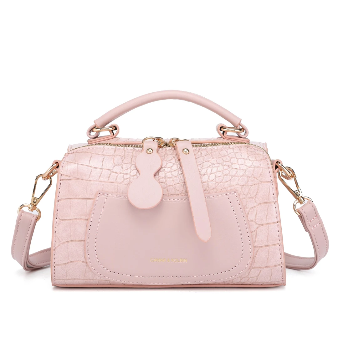 单根拉链椭圆形斜挎包小众潮流洋气小方包休闲纹斜跨气质