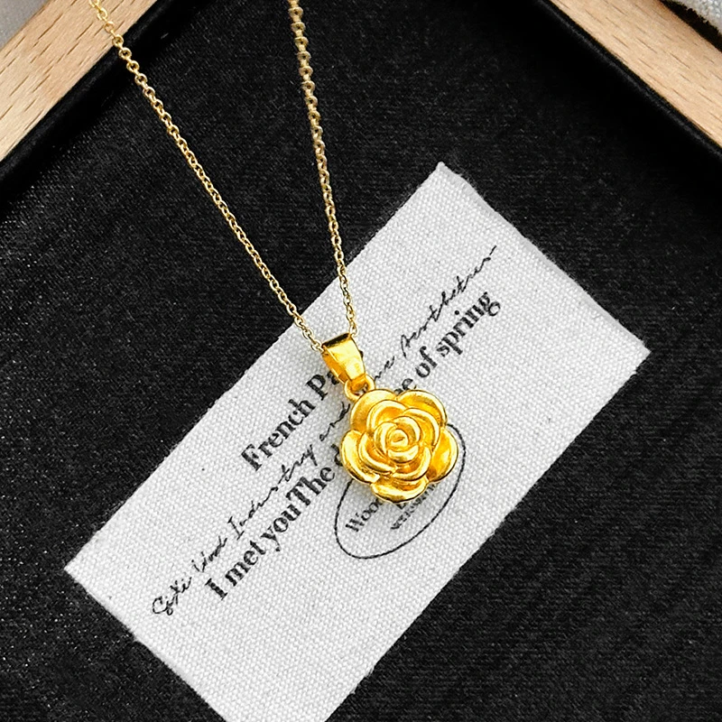 铜合金吊坠 浪漫小玫瑰花吊坠/古法金精致花朵锁骨项链