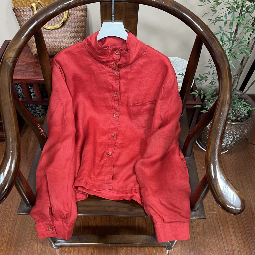 原创设计苎麻双层半高领小衫