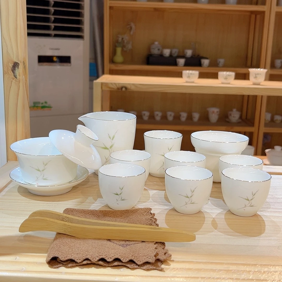 【御瓷斋】羊脂玉瓷竹报平安套装13头