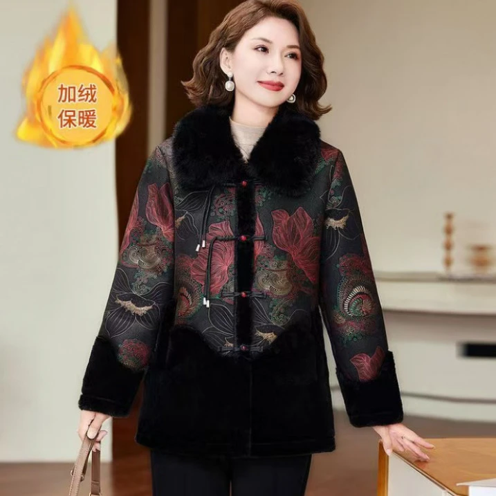 11776-珐琅彩绘国风中老年女装时尚百搭冬季新款老年棉衣【C仓】