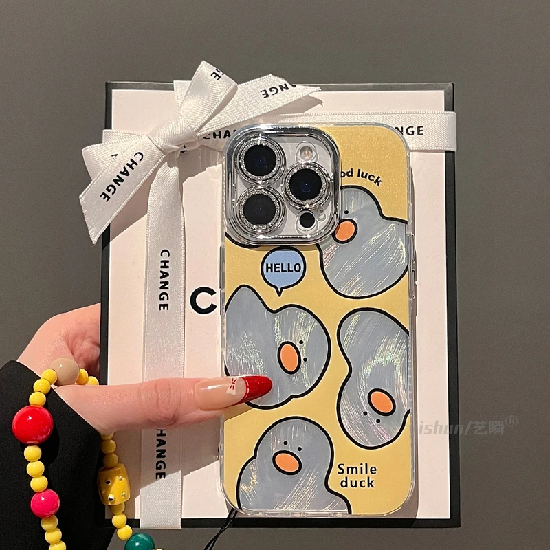 创意黄底镂空可爱小鸭子适用苹果16promax手机壳新款iphone15pro