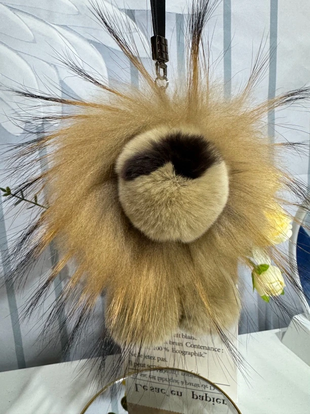 韩国ins可爱真獭兔毛小狮子汽车钥匙扣挂件毛绒公仔包包挂饰礼物