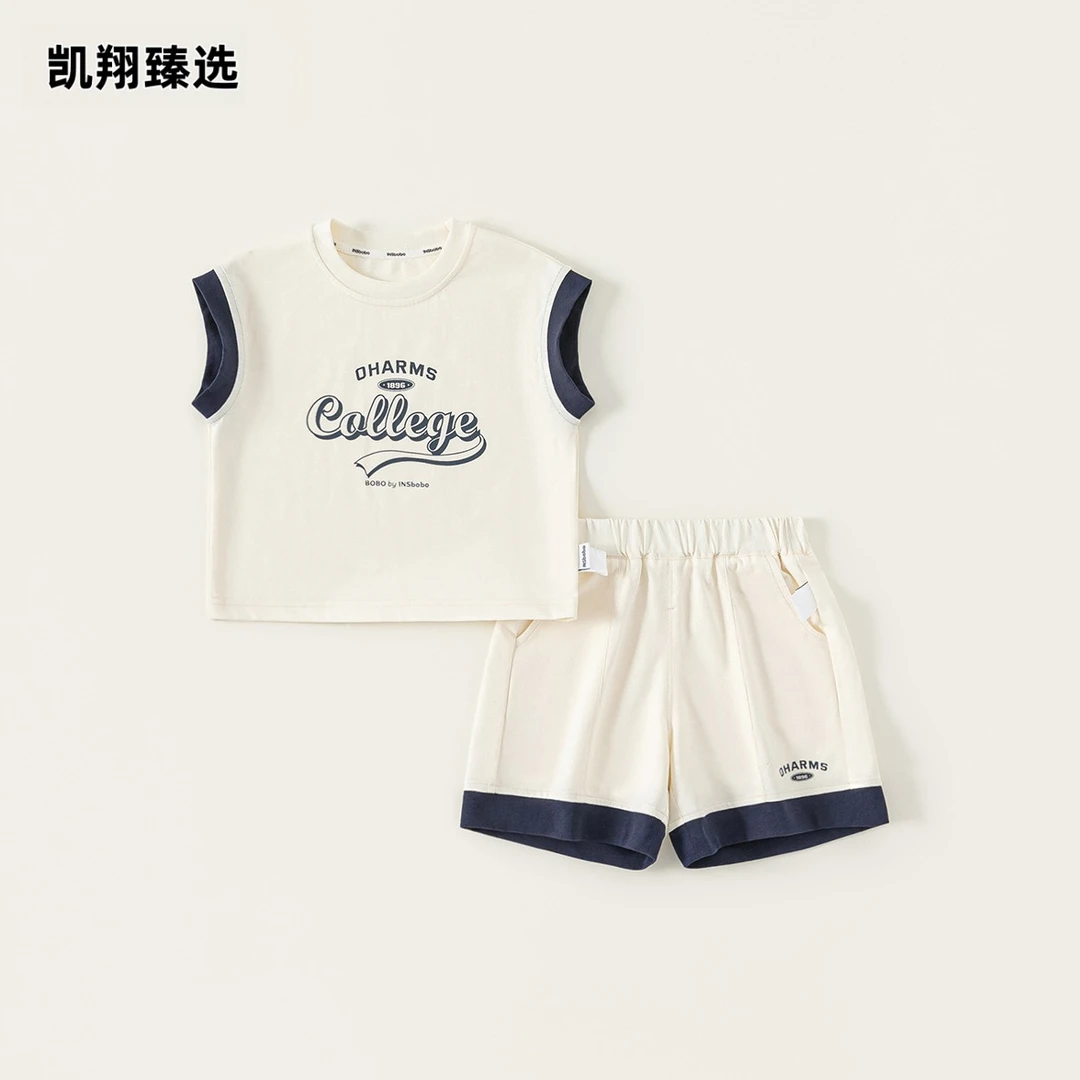 凯翔童装夏款男童短裤套装时尚字母无袖背心撞色休闲五分裤两件套
