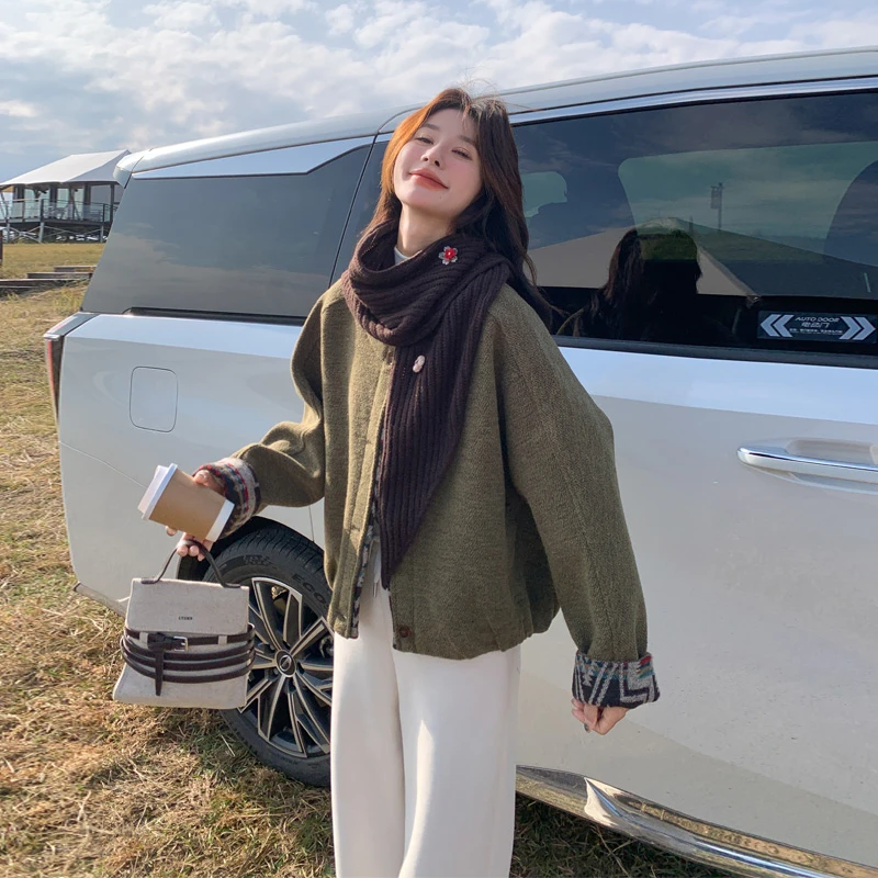 可拆卸针织披肩毛呢外套女2025秋冬新款复古极简风高智感呢子大衣
