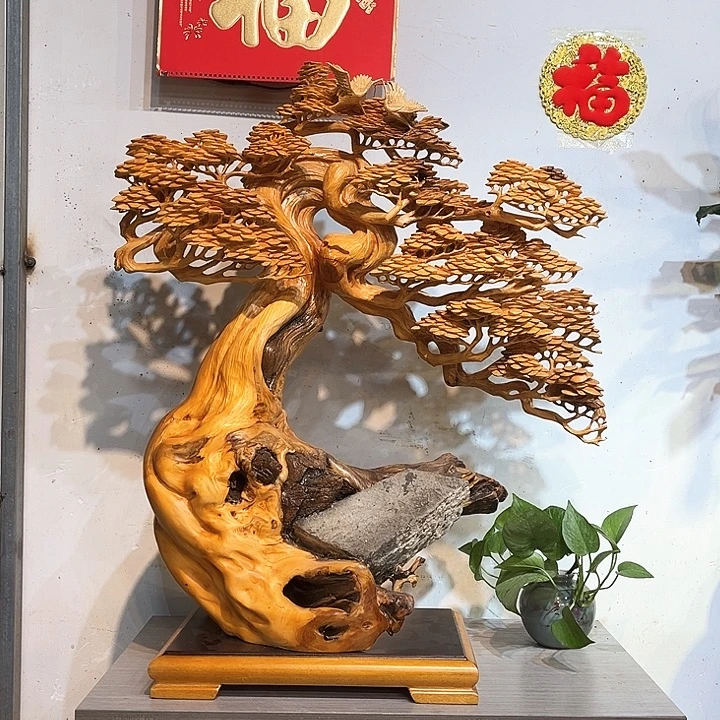 柏***范香榧木崖柏迎客松摆件