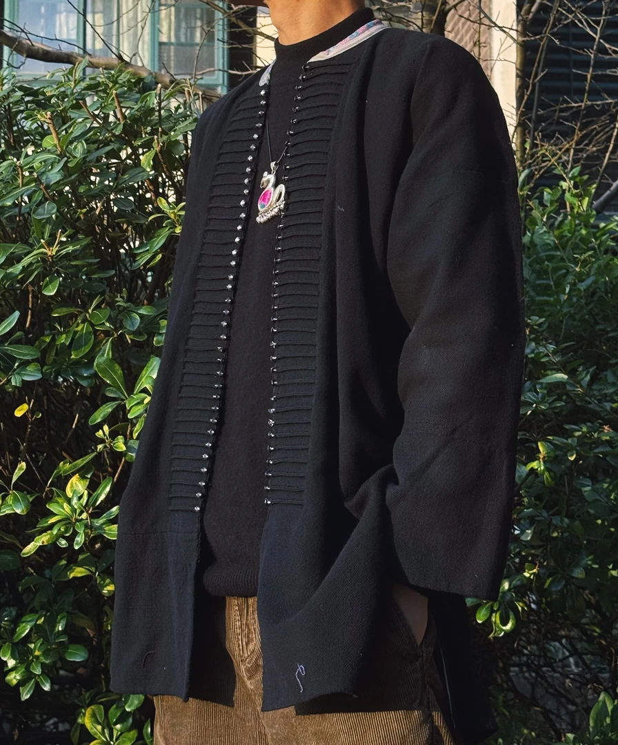 苗族百年老布料刺绣中长款锡绣扣外套