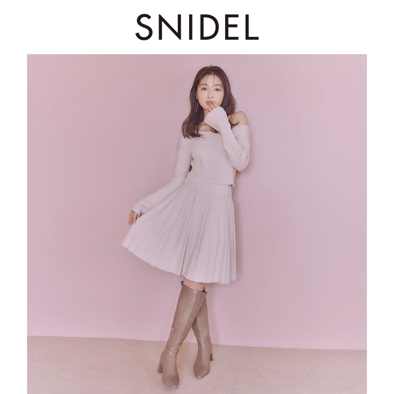 SNIDEL高腰纯色A字百褶针织半身短裙SWNS245233