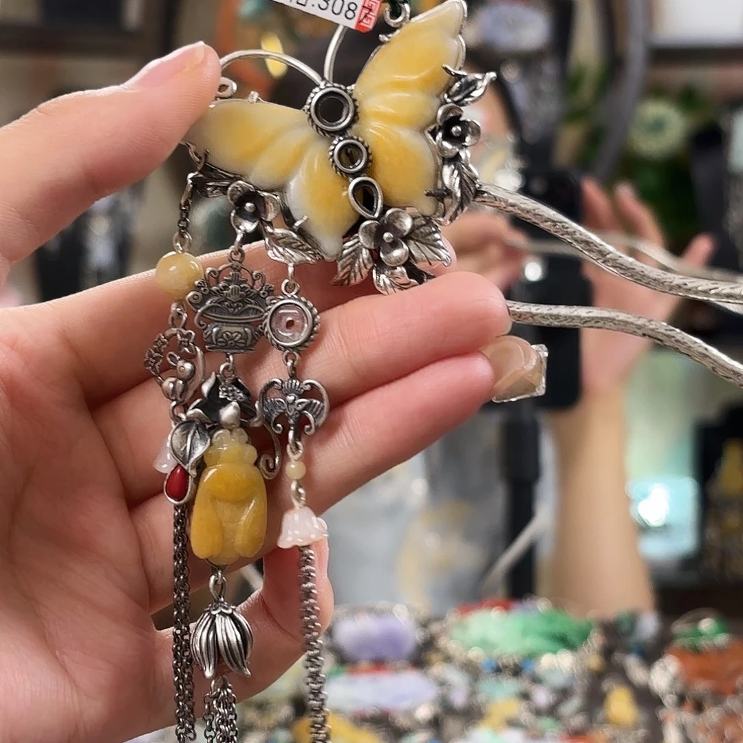 翡翠银S925镶嵌发簪翡翠