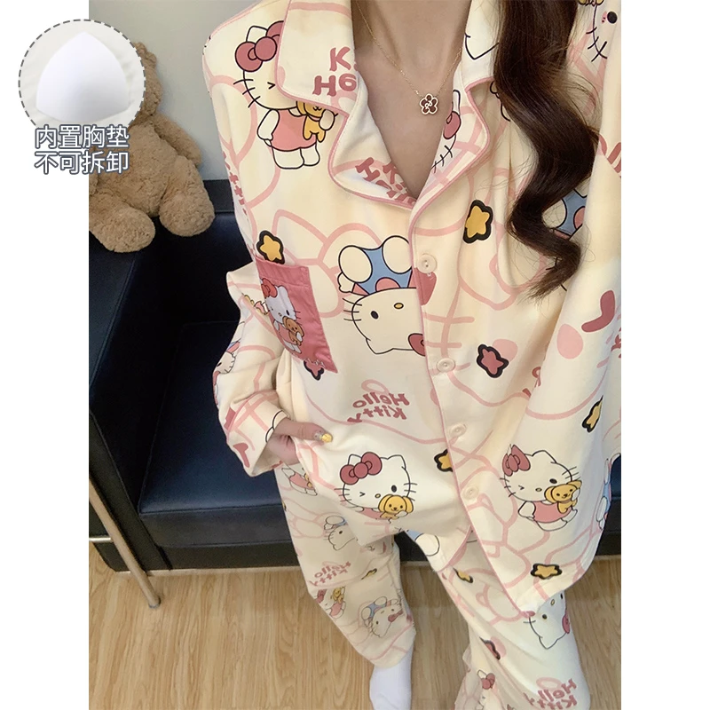 女大睡衣女款爆款2025新款高颜值可外穿长袖带胸垫春秋家居服套装