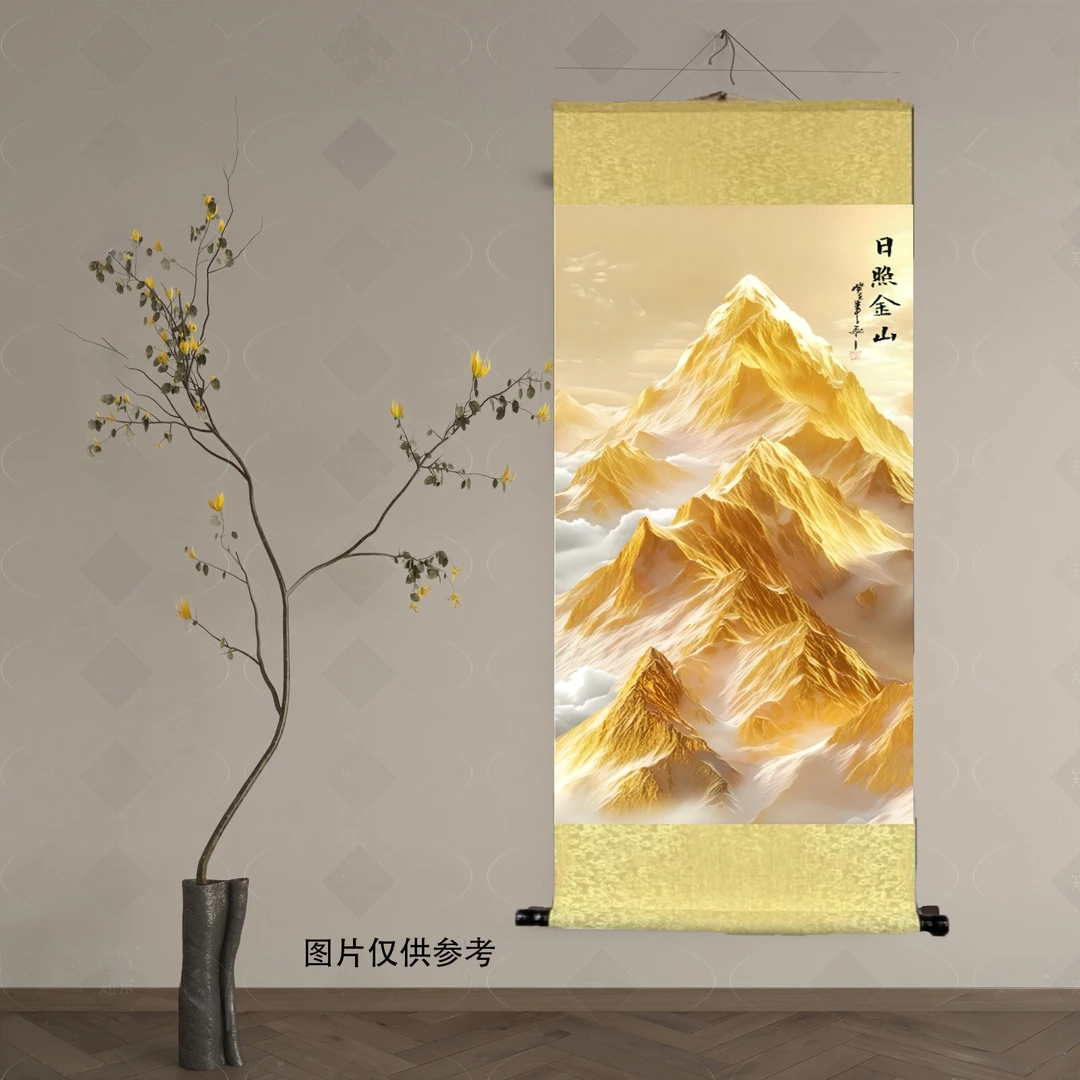 日照金山高精复原软装卷轴挂画竖幅适合客厅茶室卧室装饰