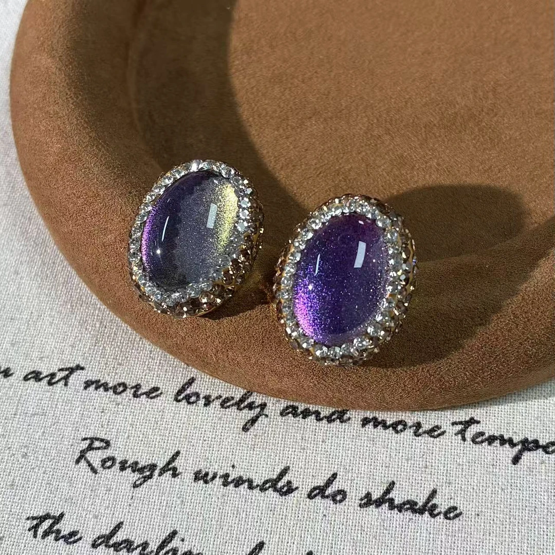 铜合金琉璃耳饰 远远（YY657)镀k轻奢气质时尚百搭镶嵌紫色星空