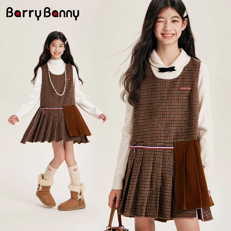 BarryBanny2025女童秋冬新款毛呢背心裙中大童无袖连衣裙背心裙