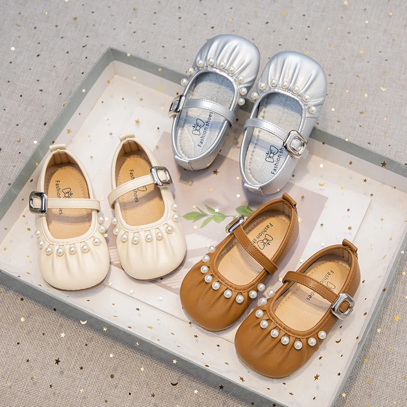 女童公主鞋新款时尚儿童小皮鞋珍珠春秋女孩豆豆单鞋童鞋女宝宝