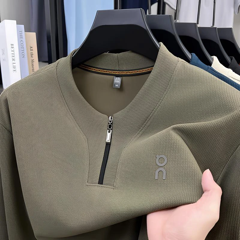 高档轻奢小V领男款卫衣长袖秋季薄款男士宽松半拉链圆领卫衣长袖