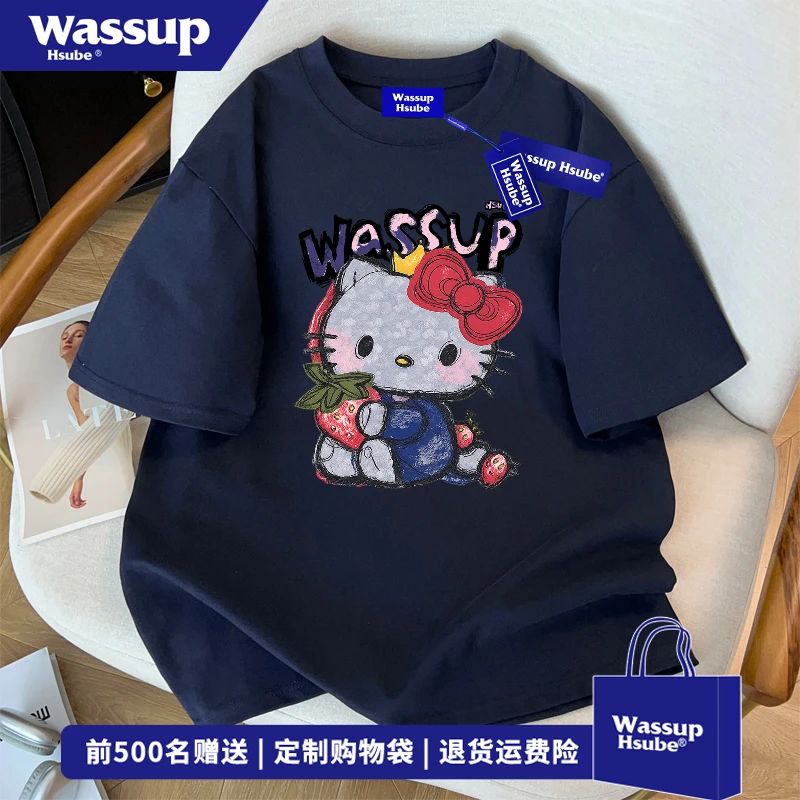 WASSUP HSUBE美式vibe凯蒂猫印花短袖T恤男女夏季休闲百搭上衣服