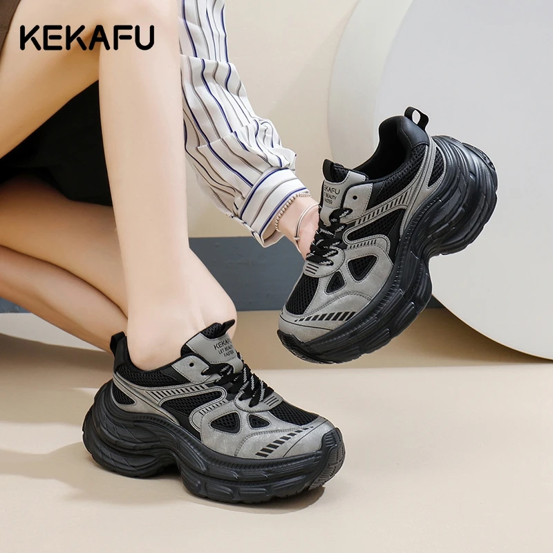 珂卡芙增高厚底老爹鞋女款2025新款春季运动休闲鞋百搭女鞋小白鞋