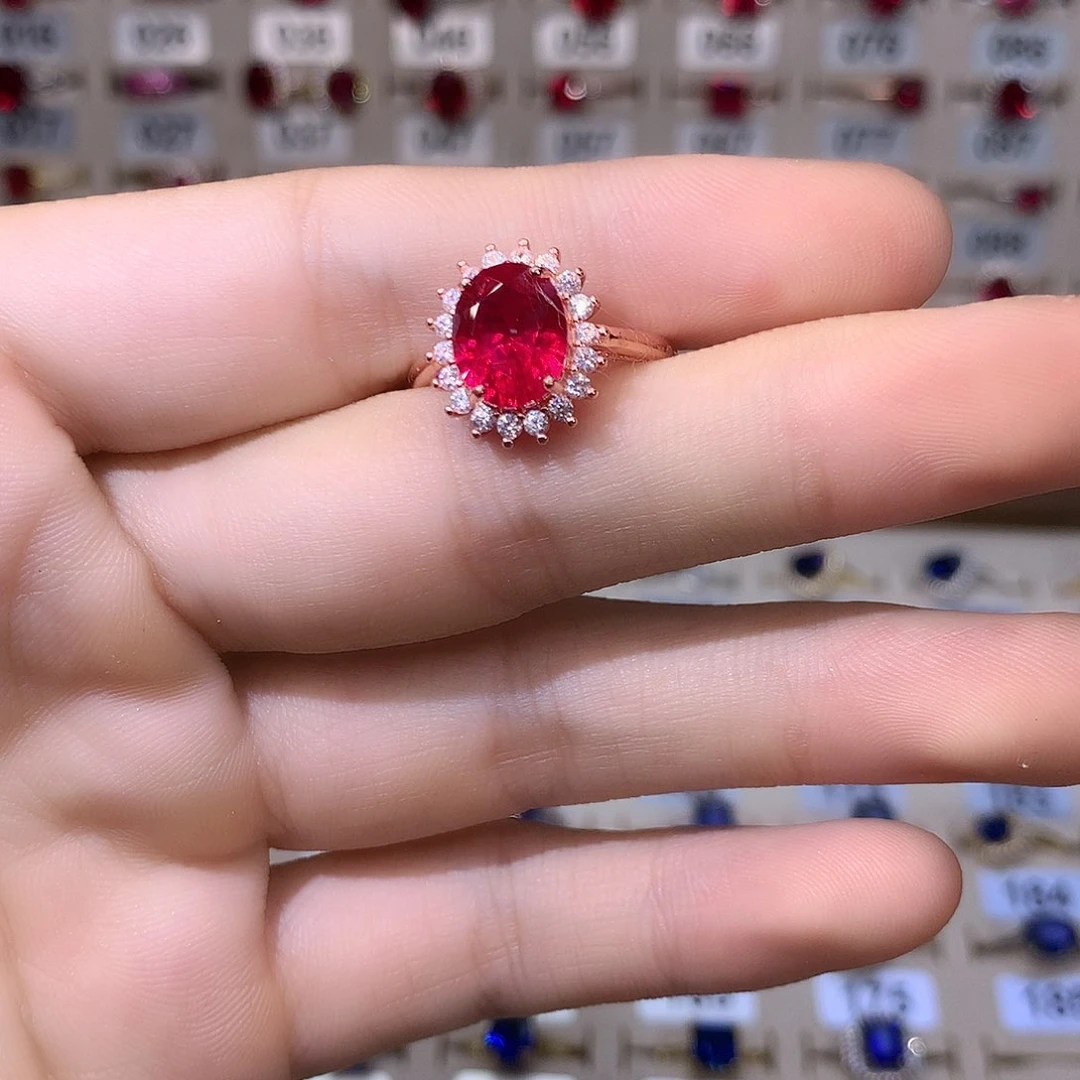 红宝石戒指银S925镶嵌玫瑰金810