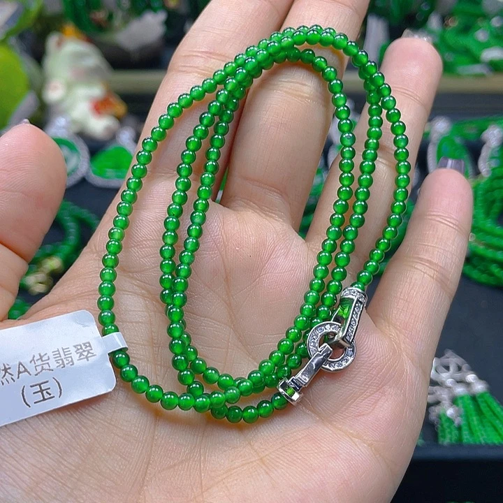 翡翠未镶嵌颈饰冰阳绿项链3