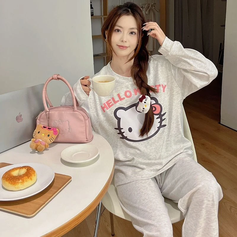 长袖睡衣女士春秋季棉质感可爱卡通网红ins韩版带胸垫家居服套装