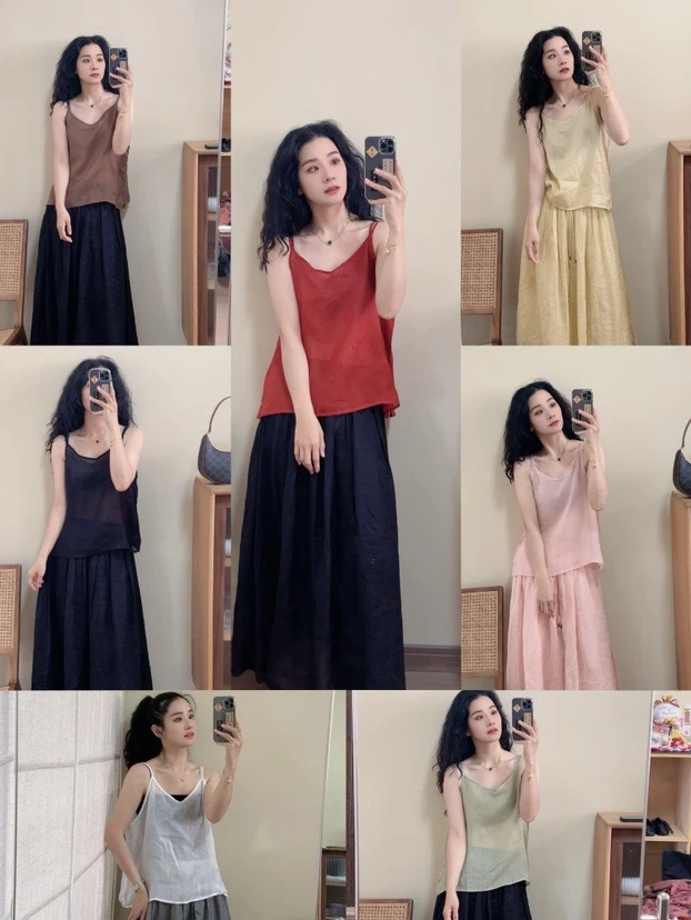 夏季纯色宽松气质女背心打底吊带薄款百搭显瘦休闲6047-1