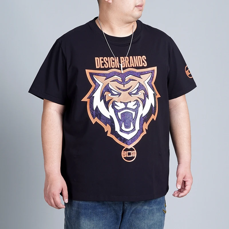 LIUGEJIA/六个加潮牌大码男装休闲宽松国潮虎头烫钻T恤 T176012