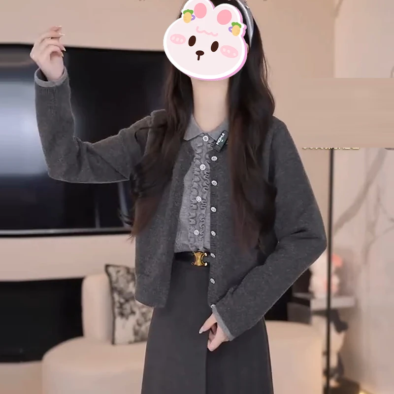 设计感洋气时尚假两件毛衣女2025秋季新款休闲简约通勤百搭上衣