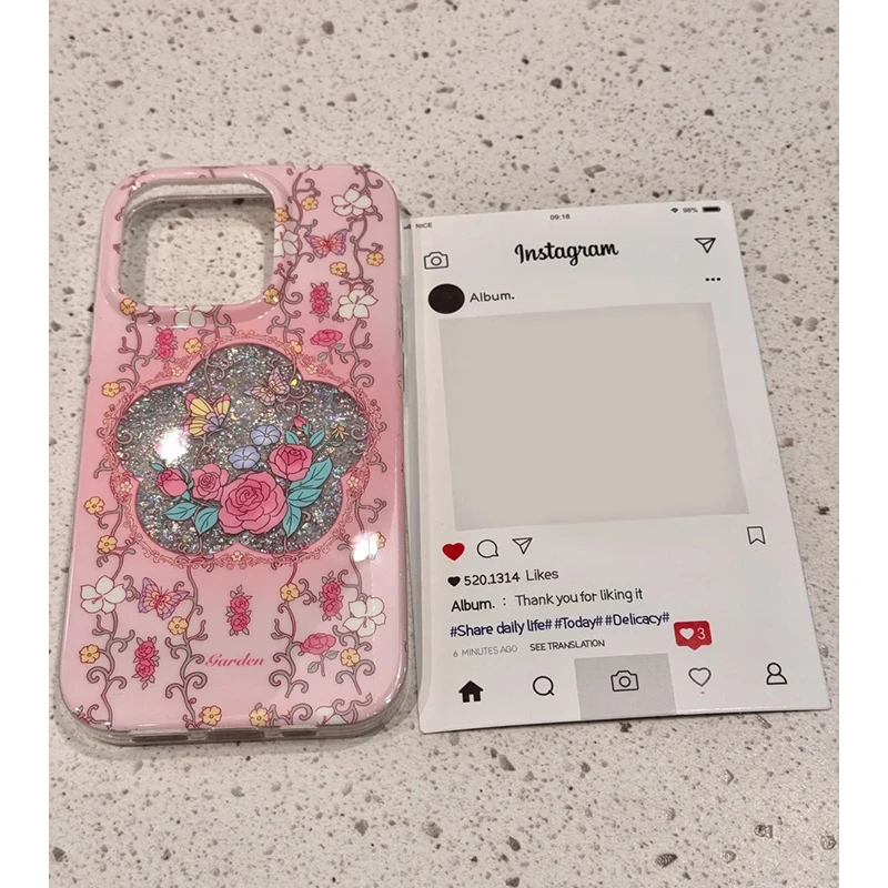 雅天立高级感玫瑰蝴蝶适用iPhone16苹果手机壳13promax闪粉1415