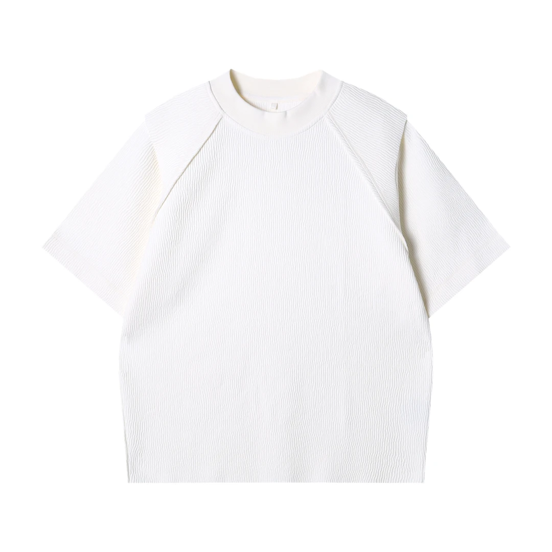 夏季高级感新款个性韩版肌理感纯色宽松时尚百搭气质圆领上衣